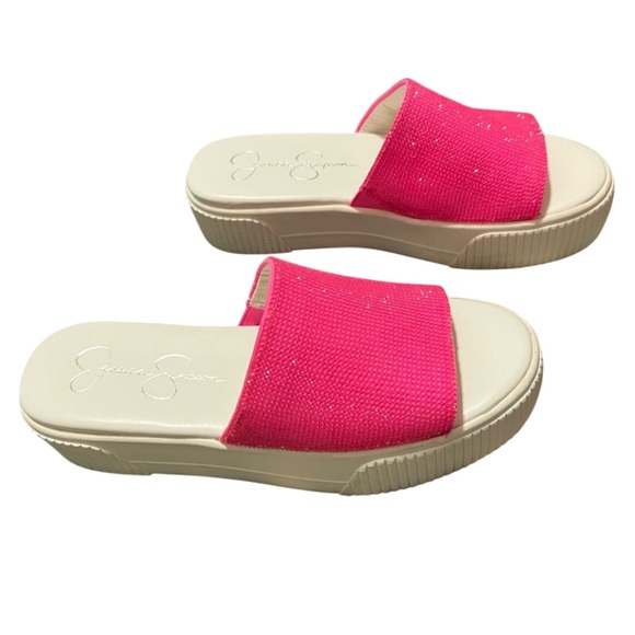 Jessica Simpson Ezira Open Toe Embellished Neon Pink Platform Sandal Size 6 - Picture 1 of 8